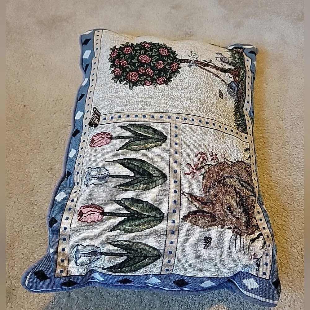 1 Tapestry Pillows Rabbit Flowers Butterflies Easter Spring Cushion 16